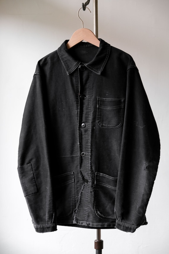 French Vintage le Mont St Michel Black Moleskin Work Jacket Etsy Canada