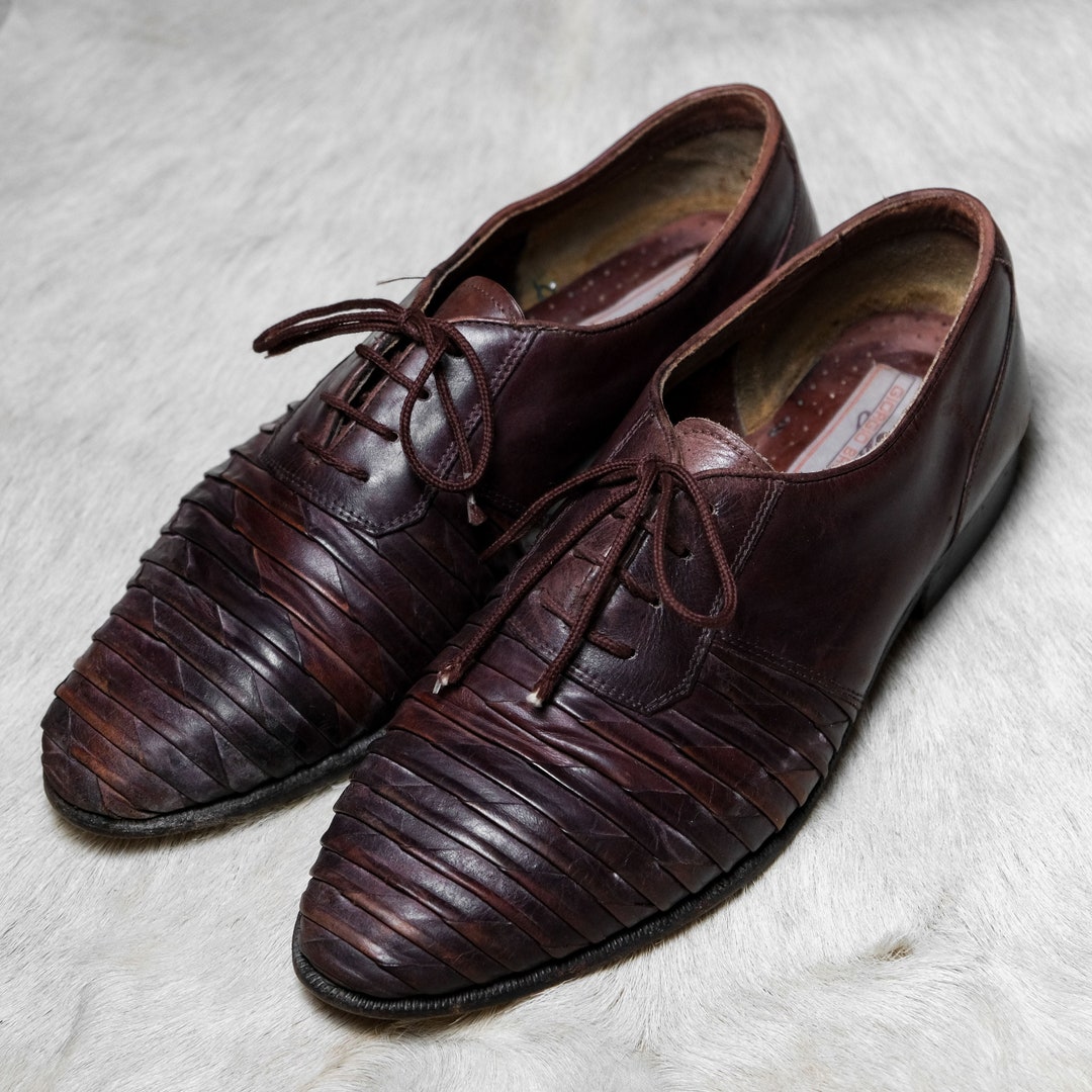 Brutini Leather Woven Oxford Shoes Etsy