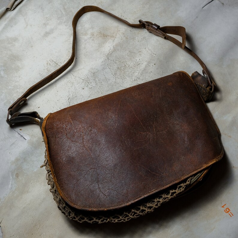 French 1950s Antique Leather Hunting Bag Etsy
