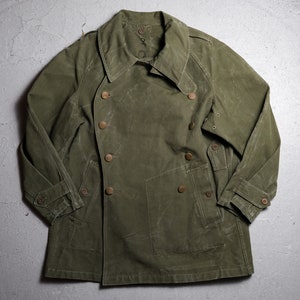 1940-50s French Army Motorcycle  M38 Cotton/Linen Coat  Wood Button