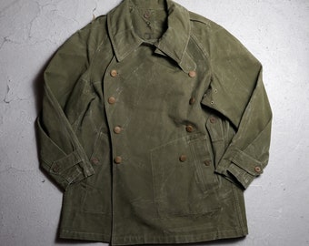 1940-50s French Army Motorcycle  M38 Cotton/Linen Coat  Wood Button