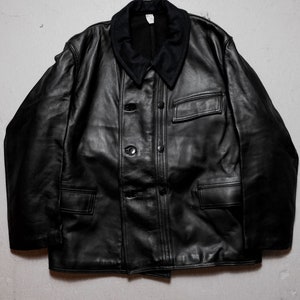 French Vintage Double Breasted Work Leather Jacket - Etsy
