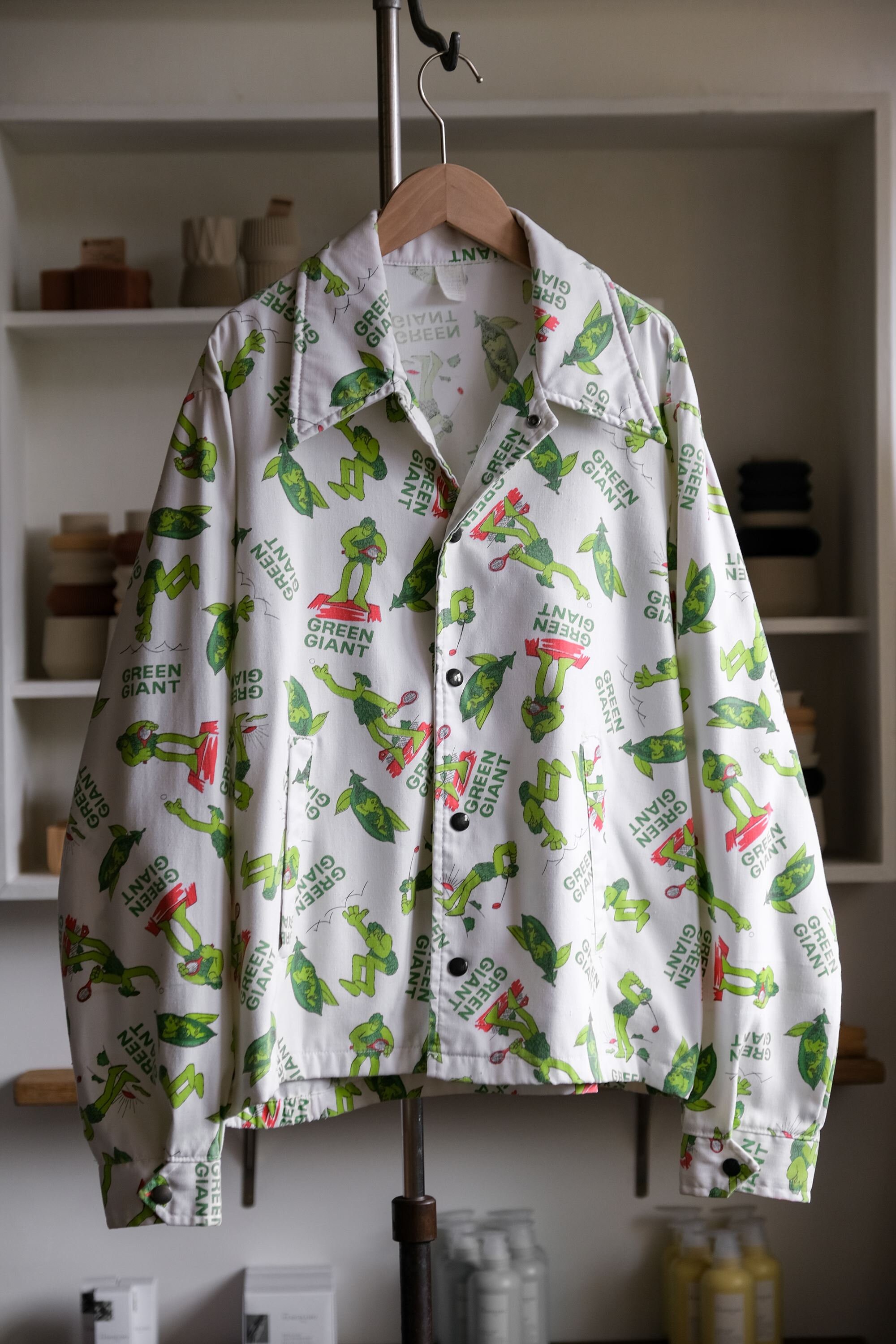70's GREEN GIANT COACH JACKET Made in USA WHITE/Size L 70