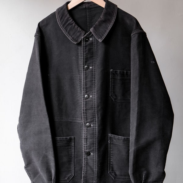 1950s French Vintage “Debure & Deverchere” Black Moleskin Work Jacket