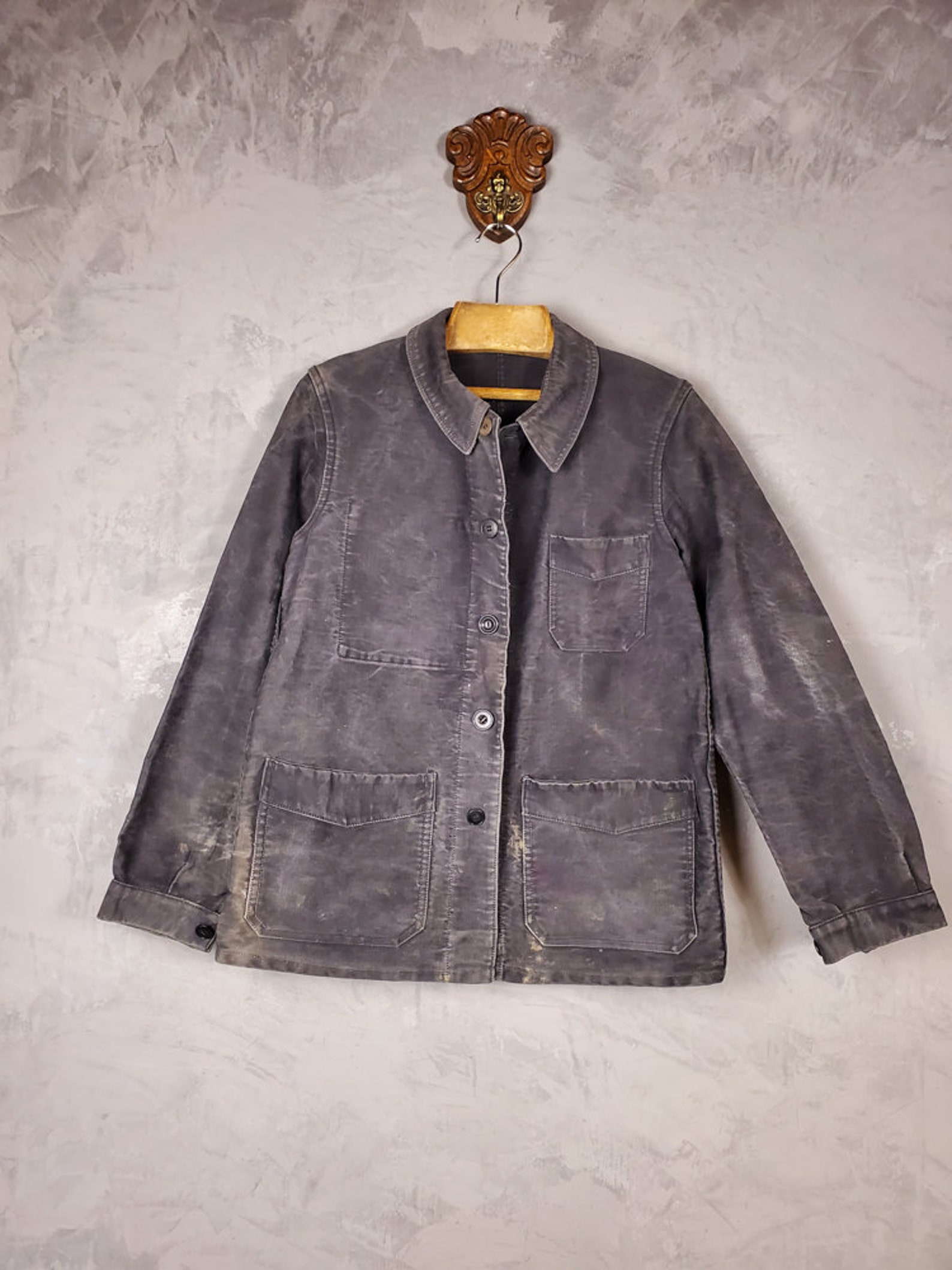 40s50s Vintage French Black Moleskin Jacket Etsy