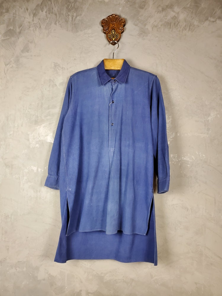 Jaren '40 uitstekend Frans werkoverhemd/pulloveroverover/blauwe pullover Kleding Gender-neutrale kleding volwassenen Tops & T-shirts Oxfords 
