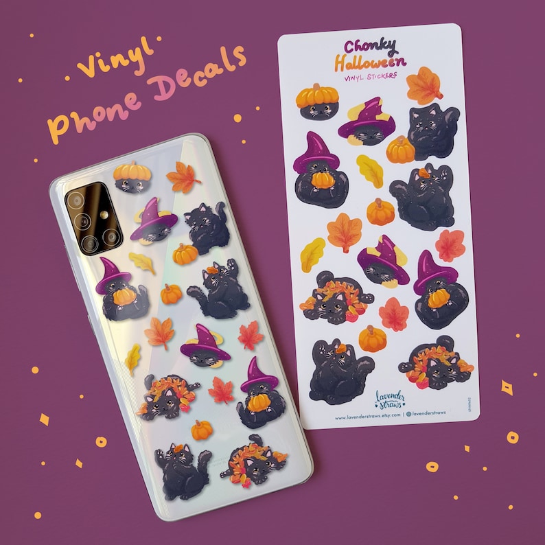 Black Cat Pumpkin Phone Case Stickers Halloween Vinyl Phone Stickers