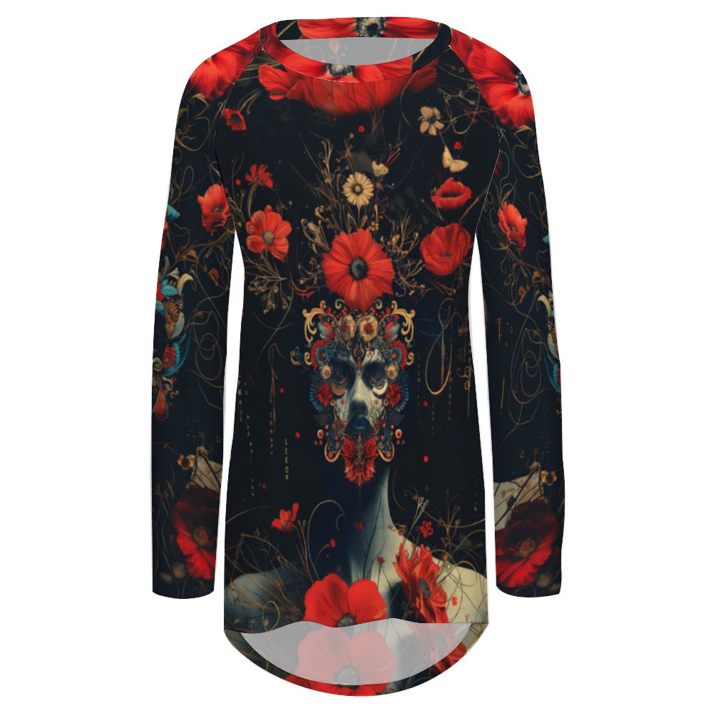 Simplicity Vibe Printed Long T-shirt Raglan Sleeve Side Pocket For Women's main image 0