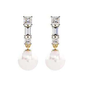 Freshwater Pearl Moissanite Earrings: 925 Sterling Silver Dangle
