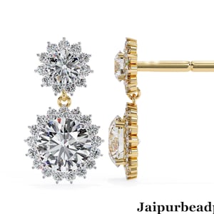 Moissanite Drop Earrings: 14K Gold & Sterling Silver Dangle Earrings