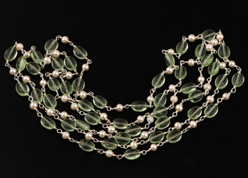 3-50 Feet Prehnite Hydro /& Pearl Beaded Oval Smooth Rosary Chain,6x7mm Silver Plated Chain,Bulk Roll Rosary Chain,Jewelry Making Chain Beads