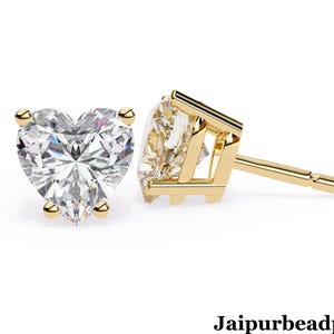 Heart Moissanite Stud Earrings: 14K Gold Sterling Silver