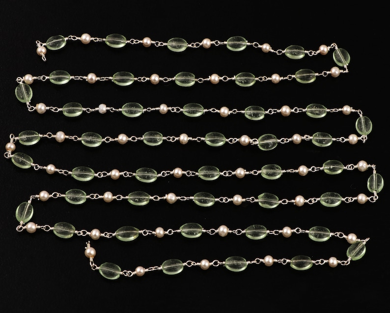 3-50 Feet Prehnite Hydro /& Pearl Beaded Oval Smooth Rosary Chain,6x7mm Silver Plated Chain,Bulk Roll Rosary Chain,Jewelry Making Chain Beads
