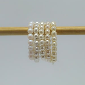 elastic pearl ring 3 mm white cream, stretch ring, gift for you