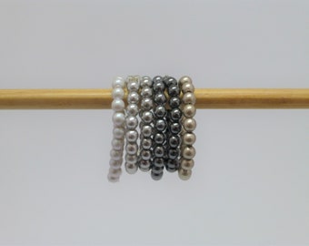 elastic pearl ring 3 mm grey black, stretch ring, gift for her