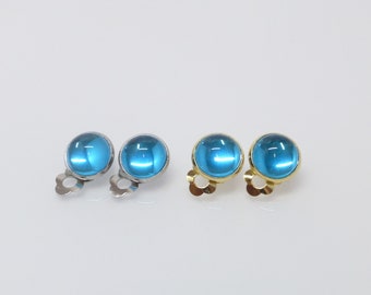 Ear clips cabochon glass 10 mm turquoise-blue stainless steel gold