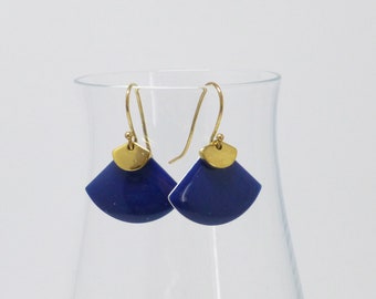 Earrings Enamel Fan Dark Blue Gold