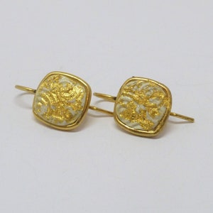 Ohrhänger eckig Polymer Clay Kreise Weiß Blattgold