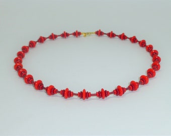 Necklace Glass Beads Slices Red, Glass Bead Necklace