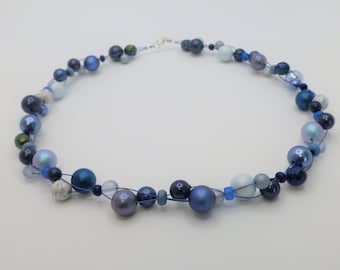 Necklace "Bubbles" Blue, Glass Bead Necklace, Gift for Her