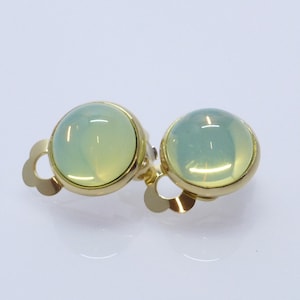 Earclips Cabochon Glass 10 mm Light Green Opal Stainless Steel Gold