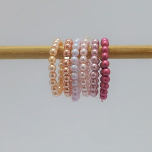 elastic pearl ring 3 mm pink shades, stretch ring, gift for you
