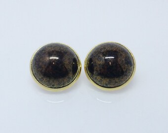 Earclips Cabochon Glass 16 mm Bronze-Brown Stainless Steel Gold