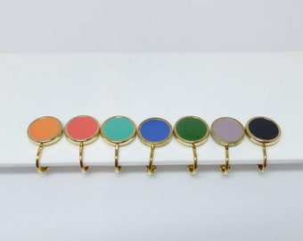 Clip earrings enamel coins 12 mm gold, colorful clip earrings