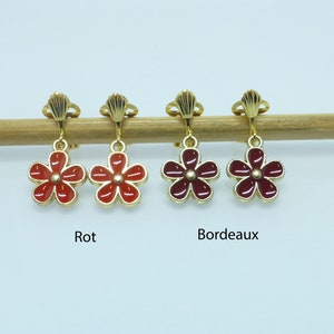 Ohrclips Emaille-Blume Pastell-Bunt Weiß Rosa Rot Blau Bild 5