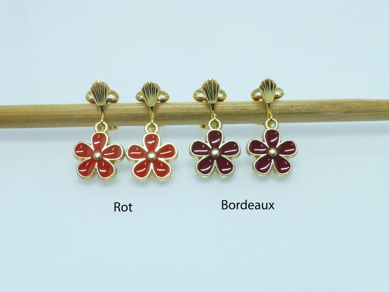 Ohrclips Emaille-Blume Pastell-Bunt Weiß Rosa Rot Blau Bild 5