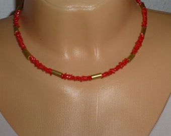 Delicate necklace coral gold, glass bead necklace, gift for her