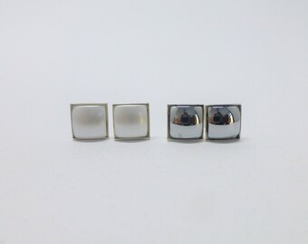 Earrings Silver 925 with Swarovski® Square 8x8 Mother-of-pearl white chrome