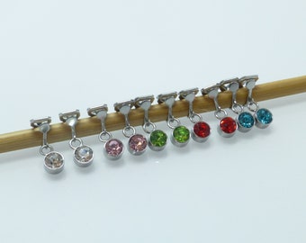 Small crystal ear clips 6 mm stainless steel colorful