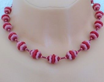 Necklace Glass Beads Slices Red-Pink, Glass Bead Necklace