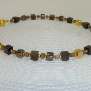 Chain cube ceramic hematite brown bronze gold, cube chain, gift for her