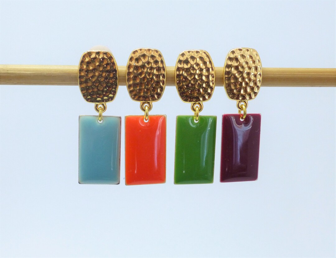 Rectangular Ear Clips Long Ear Clips Rectangle Gold Plated With Enamel Rectangle - Etsy UK