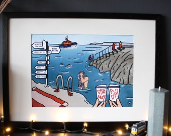 Irish Sea Swimming Print | Personalise Place Name | Bronaghraff