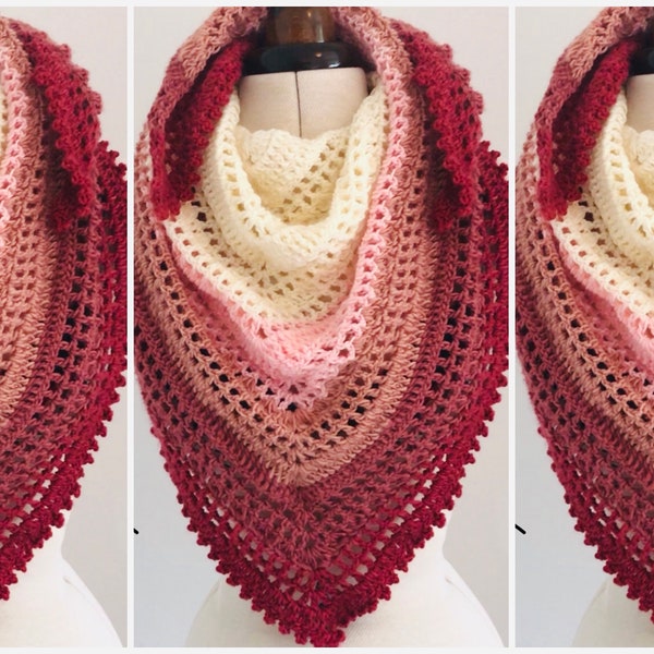 Crochet PATTERN, crochet shawl pattern, crochet wrap pattern, women's triangle shawl scarf pattern, Instant PDF Download Crochetlyn