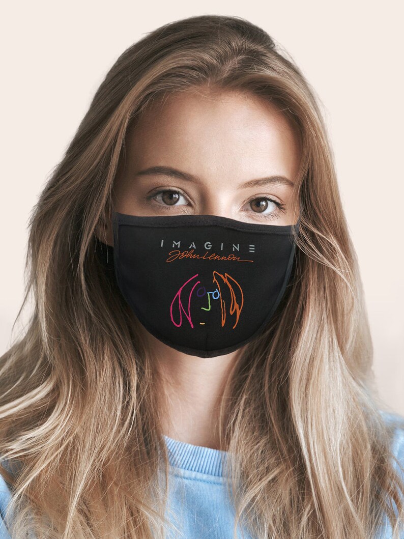 John Lennon Imagine Black Face Mask Reusable Washable Cool Etsy