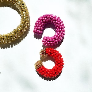 Colorful Beaded Ear Cuff / Glass Beads / No piercing Boho Festival Jewelry/ Dainty Beaded Earcuff / vibrant earrings