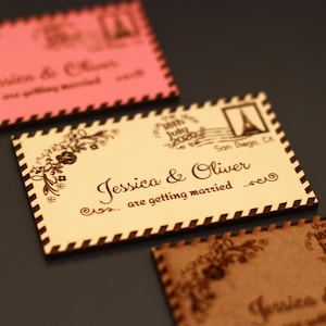 Enregistrer l’aimant de date, enveloppe Enregistrer l’aimant de date, invitation de mariage de conception moderne, MDF rustique personnalisé gravé au laser meilleur price_M005