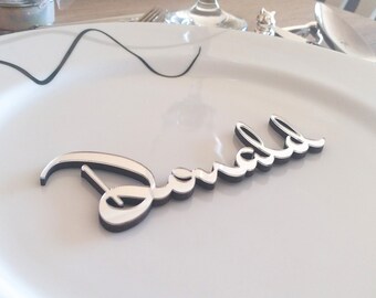 Wedding Place Cards, Wooden Custom Laser Cut Name, Mirror Acrylic Personalized Wedding Table Decor, Place Setting Sign, Best Price_P02