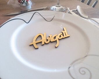Wedding Place Cards, Wooden Custom Laser Cut Name, Mirror Acrylic Personalized Wedding Table Decor, Place Setting Sign, Best Price_P04