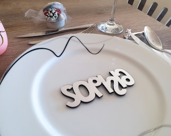 Wedding Place Cards, Wooden Custom Laser Cut Name, Mirror Acrylic Personalized Wedding Table Decor, Place Setting Sign, Best Price_P01