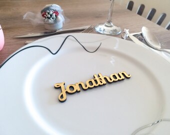 Wedding Place Cards, Wooden Custom Laser Cut Name, Mirror Acrylic Personalized Wedding Table Decor, Place Setting Sign, Best Price_P09