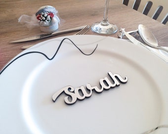 Wedding Place Cards, Wooden Custom Laser Cut Name, Mirror Acrylic Personalized Wedding Table Decor, Place Setting Sign, Best Price_P11