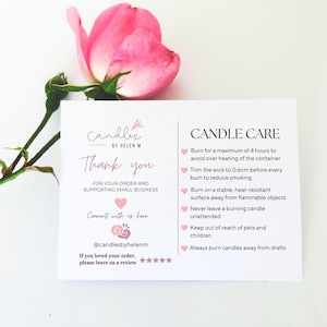 Editable Candle Care and Thank You Card | Canva Template | Edit and download at home | candle business | candle business card