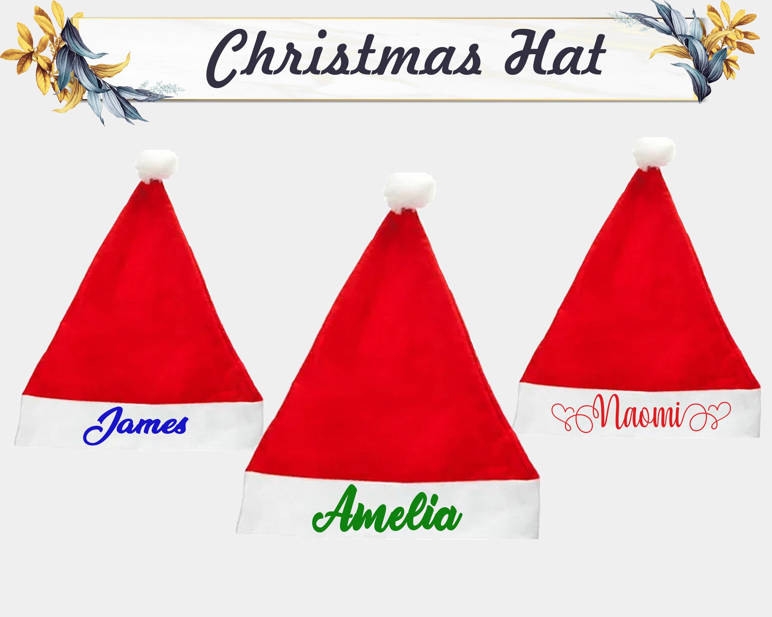 Personalized Christmas Santa Caps Christmas Santa Hats Etsy