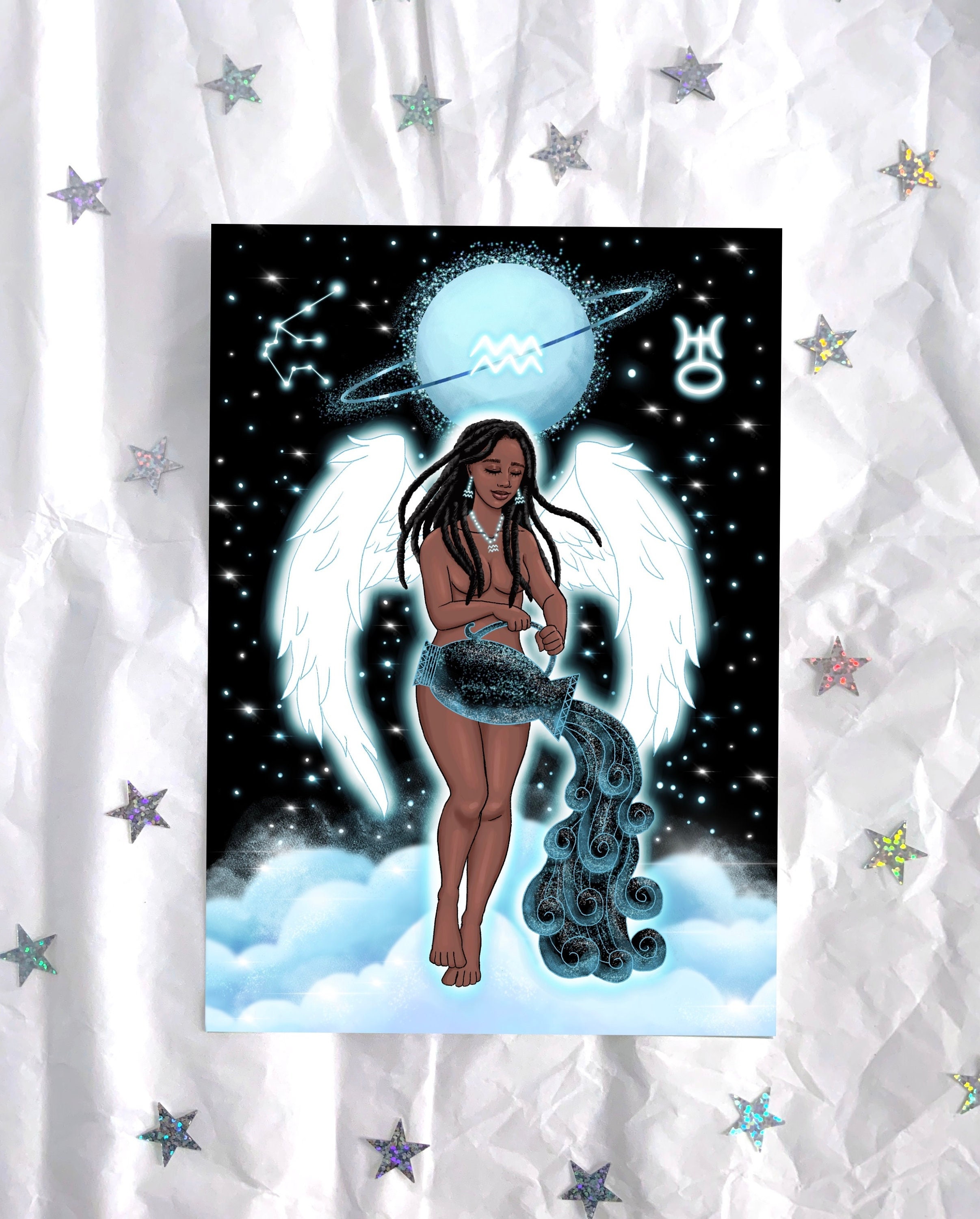 Aquarius Angel Art Print Black Girl Woman Black Beauty - Etsy
