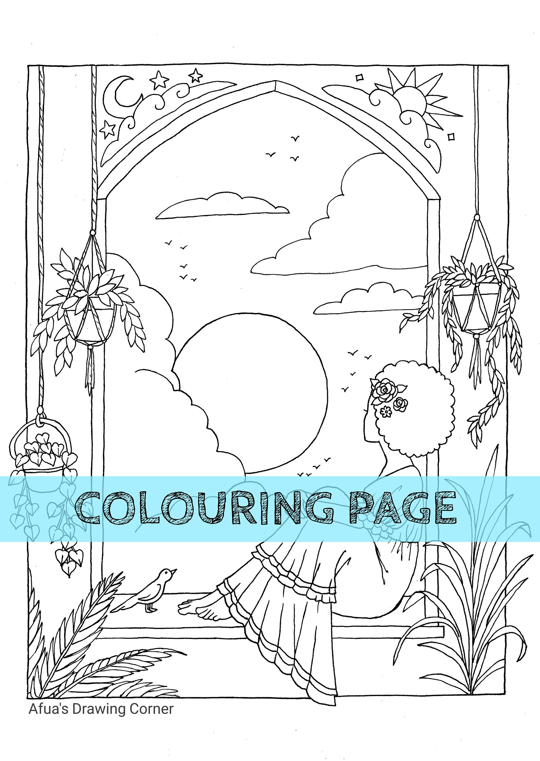 By the Window PDF Downloadable Colouring Page A4 Instant | Etsy